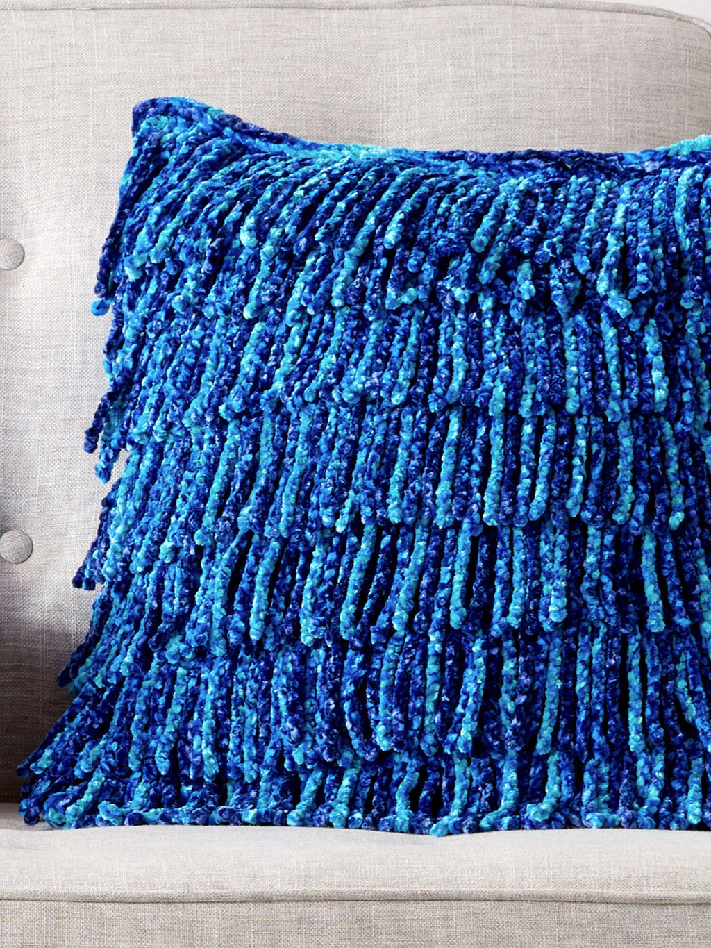 Waterfall Fringe Crochet Cushion by Bernat Design Studio