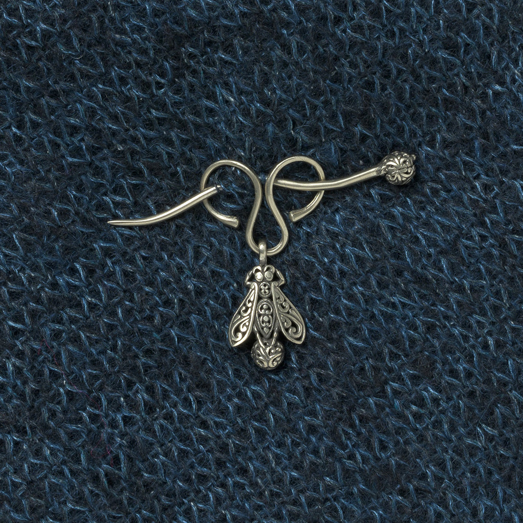 JUL Designs Honeybee Charm Lock Shawl Pin, White Brass