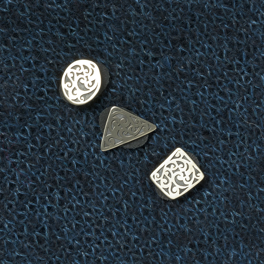 JUL Designs Modern Ornate Stud Buttons Set of 3, White Brass