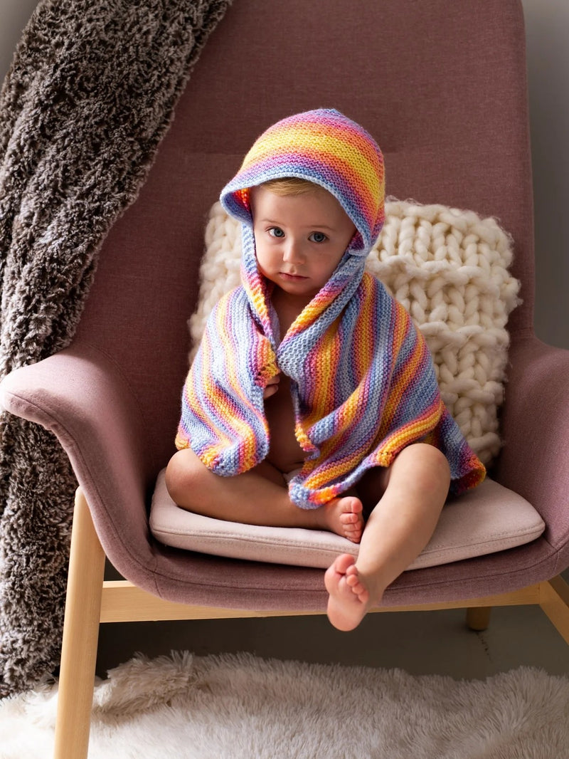Rainbow Hooded Afghan (Knit) by Lion Brand Yarn