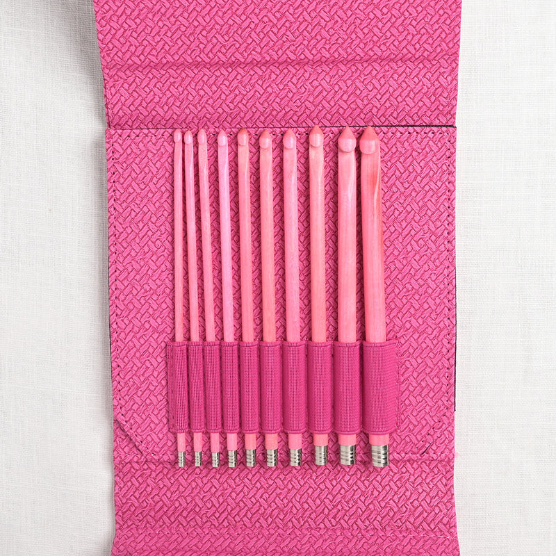 Lykke Blush 6" Crochet Hook Set, Fuchsia Basketweave Case