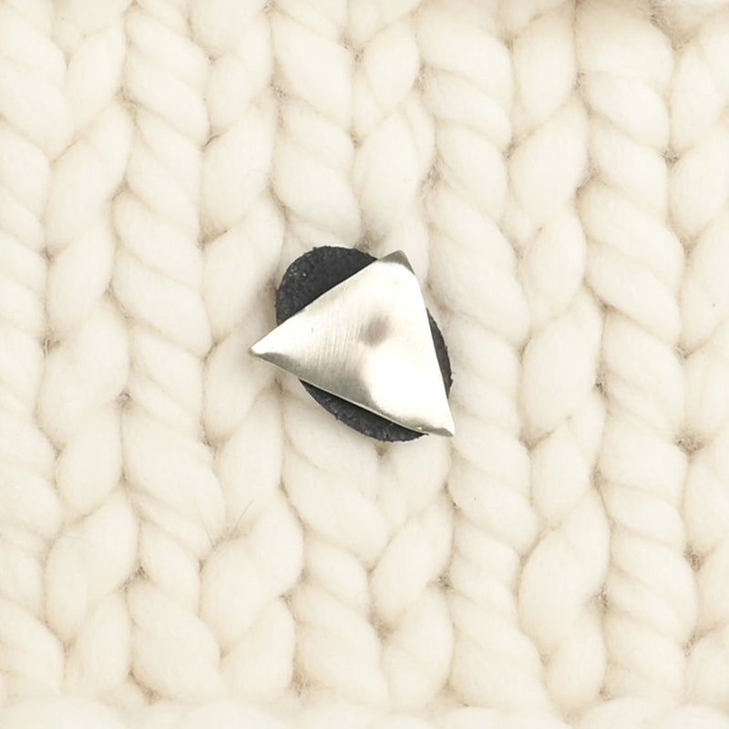 JUL Designs Midcentury Modern Triangle Stud-Button, White Brass & Leather