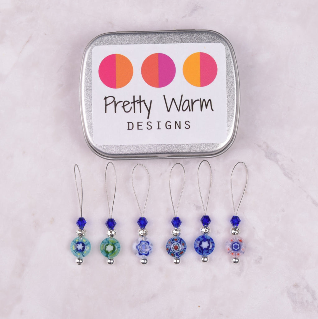 Pretty Warm Designs Blue Millefiori Stitch Markers, 6 ct.