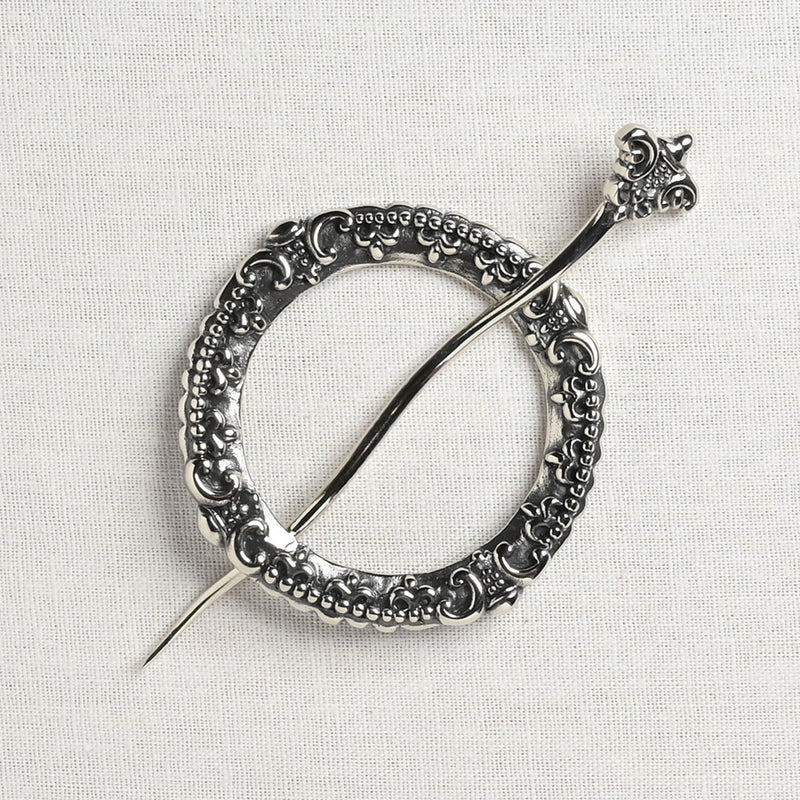 JUL Designs Fleur de Lis Crown Chakra Shawl Pin, White Brass